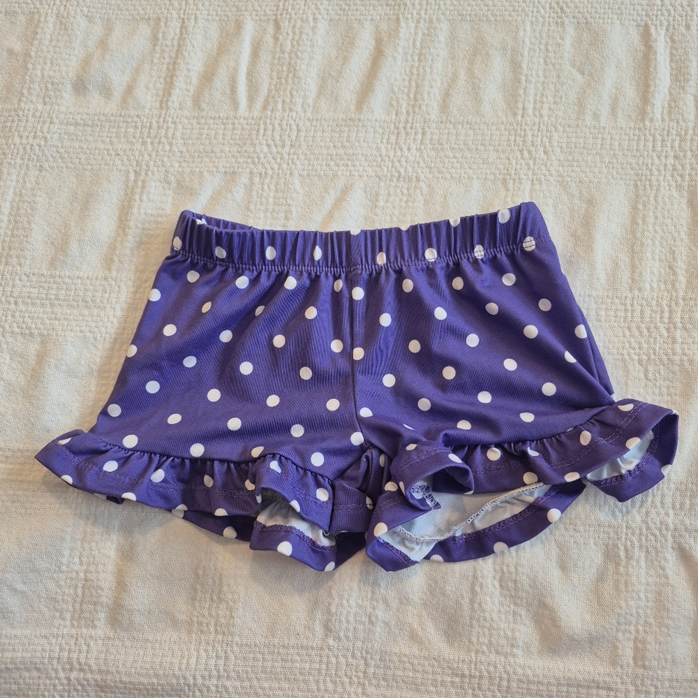 Millie Loves Lily girls size 2 purple with white polka dot shorts ruffle cuff